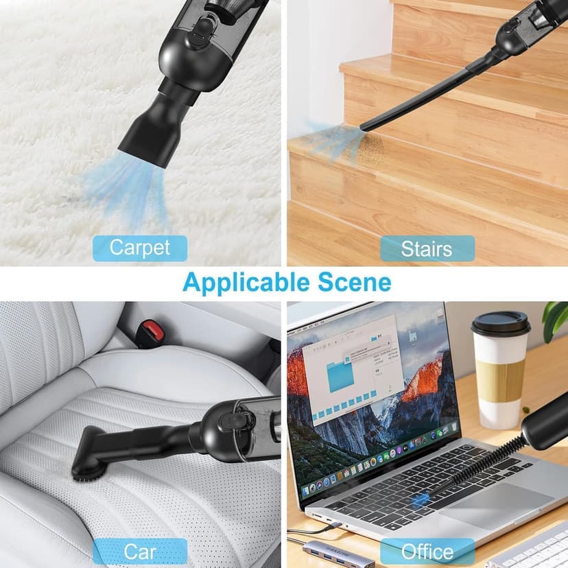 Handheld Vacuum Cordless, 16000pa Car Vacuum Cleaner High Power, 2 Speed Modes Mini Vacuum Cleaner with 2 Filters, Car Vacuum Portable Cordless with Air Blower for Home Office Pet Hair