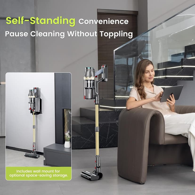 Cordless Vacuum Cleaner, 550W/48Kpa Self-Standing Vacuum Cleaners for Home, up to 70 mins Run Time, Powerful Suction with Touch Screen, Stick Vauum Cleaner for Pet Hair,Carpet,Hardwood Floor