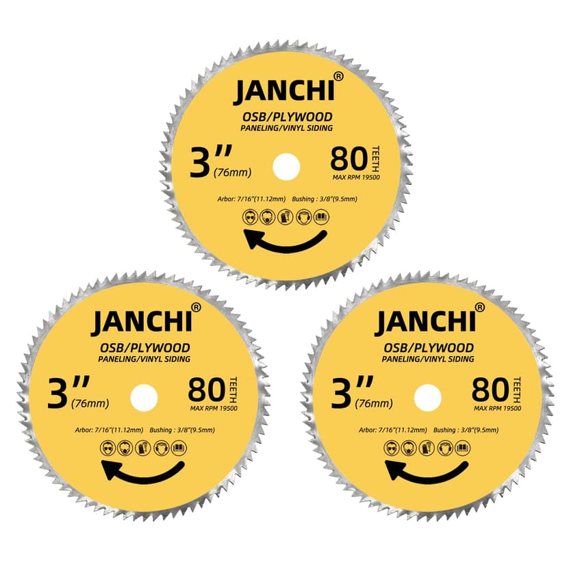 3Pack 3 Inch (76mm) 80T Circular Saw Blade, 7/16 Inch (11.12mm) Arbor with 3/8 Inch(9.5mm) Bushing, Plywood, OSB, Paneling and Vinyl Siding Fast and Smooth Cutting Saw Blade