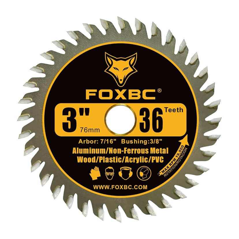 FOXBC 3 Inch Carbide Circular Saw Blade 36 Tooth for Wood, Plastic, PVC, Acrylic, Aluminum with 7/16" Arbor, 3/8" Bushing - 3 Pack