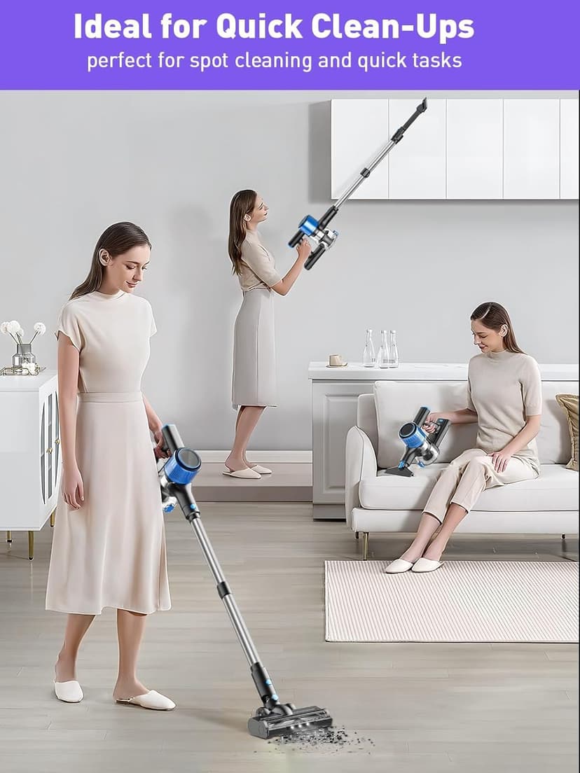 Cordless Vacuum Cleaner, 30Kpa 8-in-1 Stick Vacuum with LED Display & 3 Cleaning Modes, 40-Minute Runtime & Detachable Battery, Lightweight Vacuum Cleaner for Home Hardwood Floors (Blue)