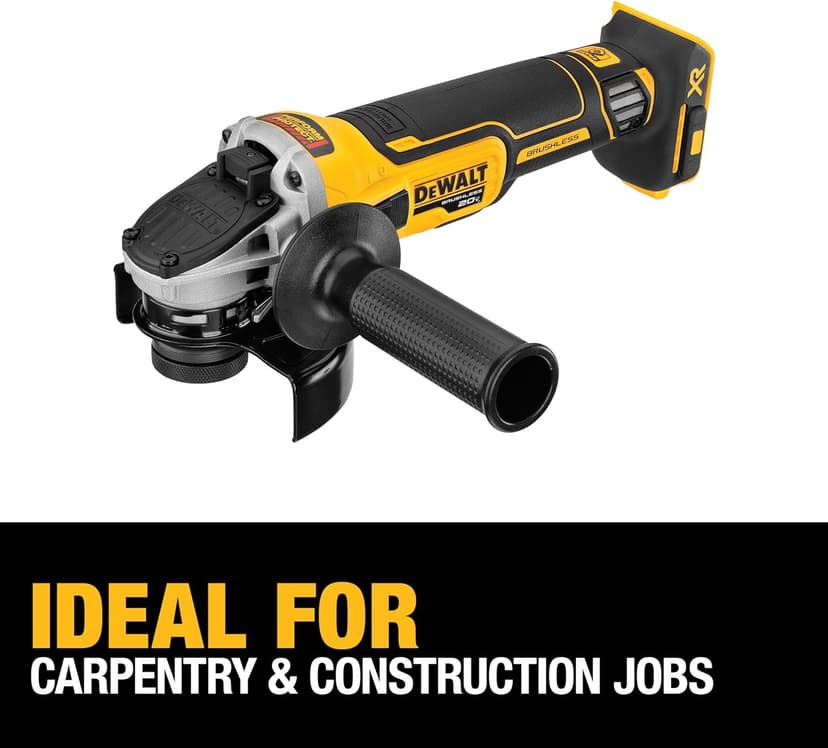 DEWALT 20V MAX* XR Angle Grinder with Kickback Brake, Slide Switch, 4-1/2-Inch, Tool Only (DCG405B)