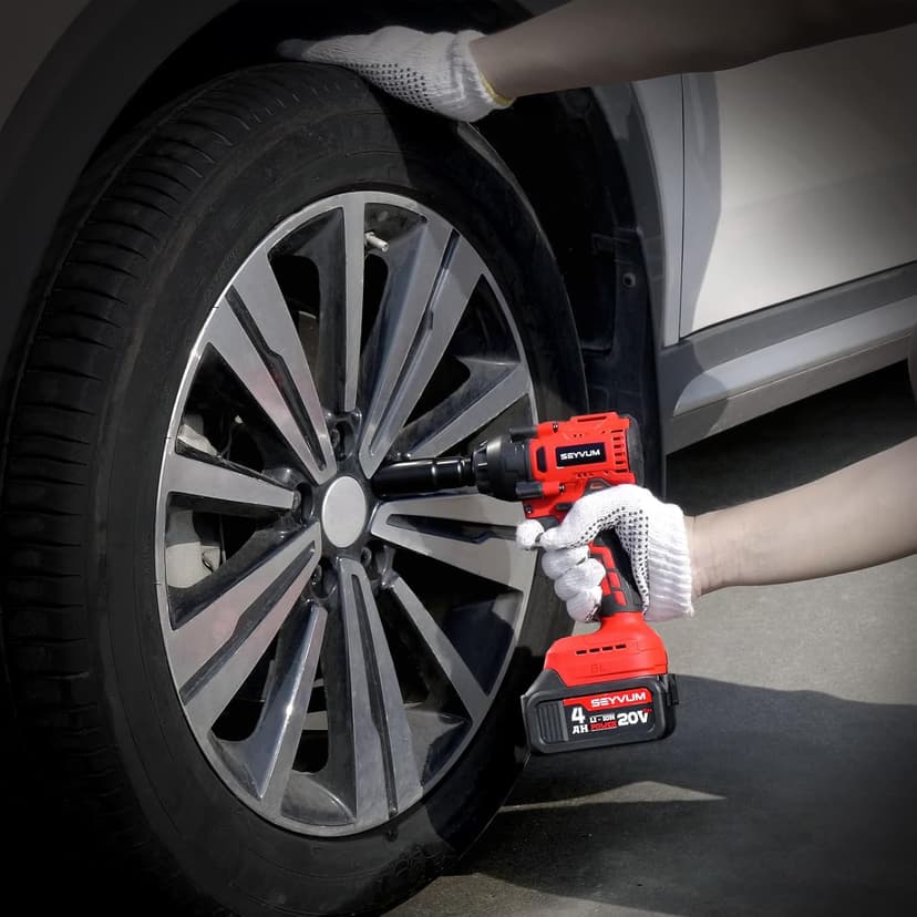 SEYVUM Impact Wrench,1/2" Impact Gun, Power Impact Driver Max Torque 320 Ft-lbs (430N.m), Cordless Impact Wrench with 20V Brushless Motor, 4.0Ah Li-ion Battery with Fast Charger, 4 Pcs Impact Sockets