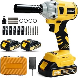 Cordless Impact Wrench 258Ft-lb (350N.m), Electric Driver for Car Tires and Home,1/2" Impact Gun with 2 Batteries and 6 Sockets, Yellow
