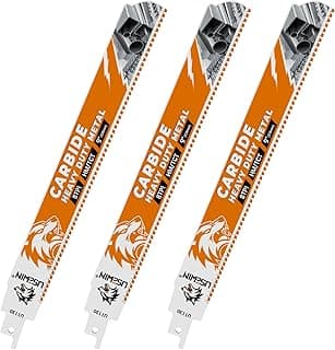 3 Pack Carbide Reciprocating Saw Blades, 9 Inch 8 TPI Metal Blades, Pruning Blade for Reciprocating Saw for Thick Metal, Cast Iron, Alloy Steel