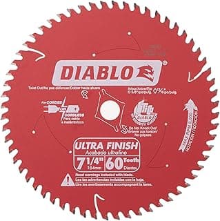 Diablo Ultra Finish Carbide Saw Blade for Wood - 7-1/4" Diameter, 60 ATB Teeth, 5/8" Arbor, .059" Kerf, 10
