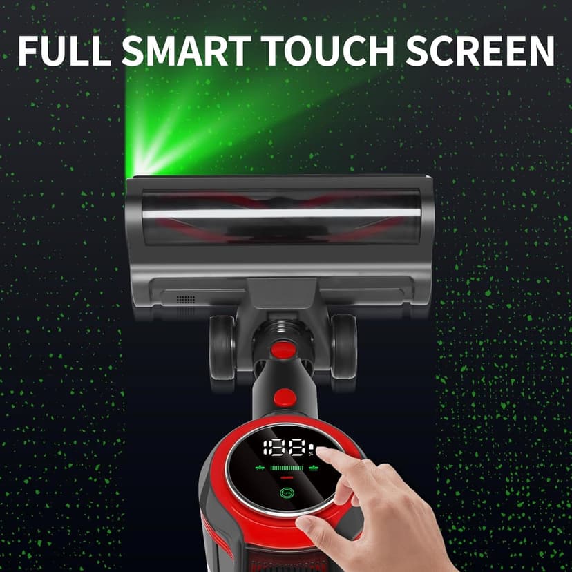 Vacuum Cleaners for Home, Lightweight Cordless Vacuum Cleaner for Hard Carpet, Hard Floor, Pet Hair, 30Kpa Vacuum Cleaner with HEPA Filter, Side Light, Max 55 Mins, Full Touch Screen