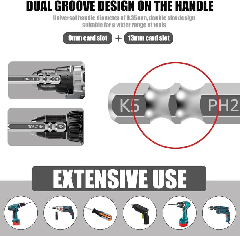 Alloy High-Magnetic Screwdriver Drill Bit Set, 12Pcs Impact Phillips Bits, Non-Slip Teeth Phillips Screwdriver Bit Set, Long Drill Bits for Electric Drills, 1+2+2.6+2.8+3.5+6in