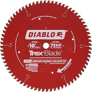 Diablo TrexBlade Saw Blade for Composites and Plastic - 10" Diameter, 72 MTCG Teeth, 5/8" Arbor, .102" Kerf, -3° Hook Angle, .071" Plate, 6000 Max RPM - D1072CD