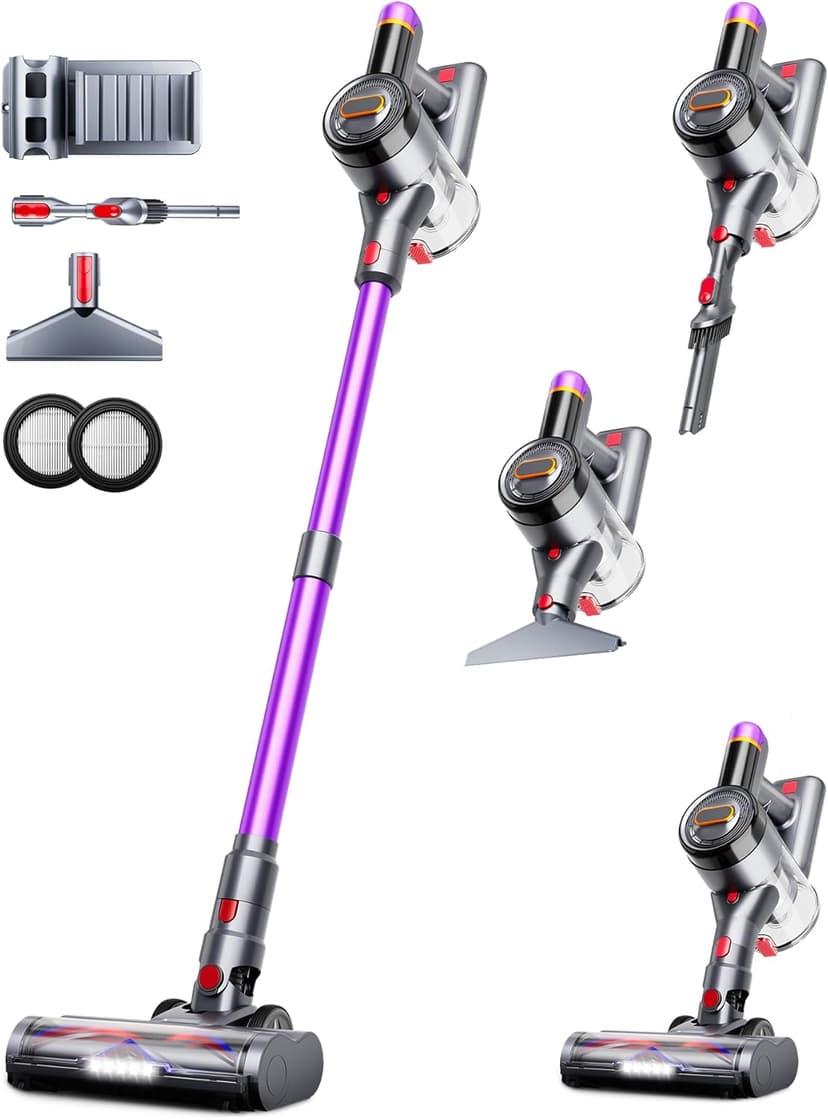 Cordless Vacuum Cleaner, Upgraded 550W 45Kpa 60Mins Vacuum Cleaners for Home, Anti-Tangle Stick Vacuum with Self-Standing, LED Display, 8-in-1 Wireless Vacuum for Carpet Pet Hair Hardfloor