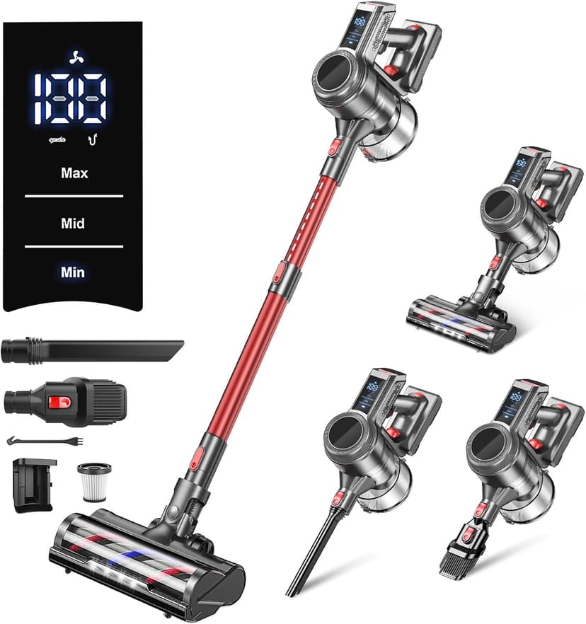 Cordless Vacuum Cleaner, 40Kpa 450W Powerful Stick Vacuum with 50Mins Runtime, Smart Display Vacuum with 1.5L Dust Cup,Vacuum Cleaners for Home with Brushless Motor for Hardwood Floor Carpet, Pet Hair