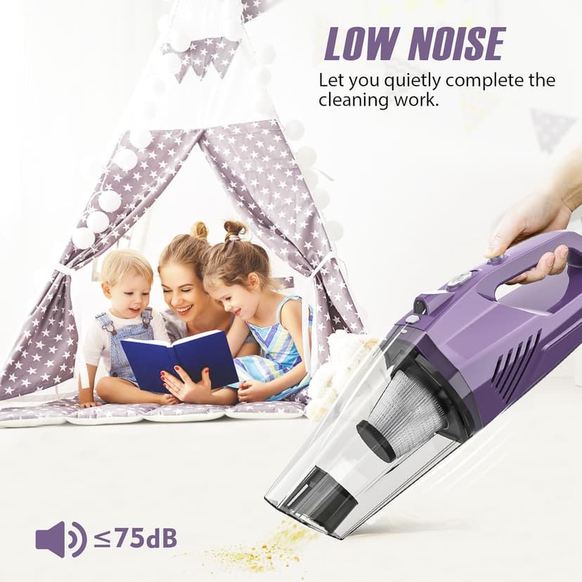 Handheld Vacuum Cordless - Car Vacuum Portable & Small Vacuum Cleaner with 6KPa Suction, USB Vacuum Cordless Rechargeable, HEPA Filter, LED Light for Pet Hair, Home, Car, Office - Includes Accessories
