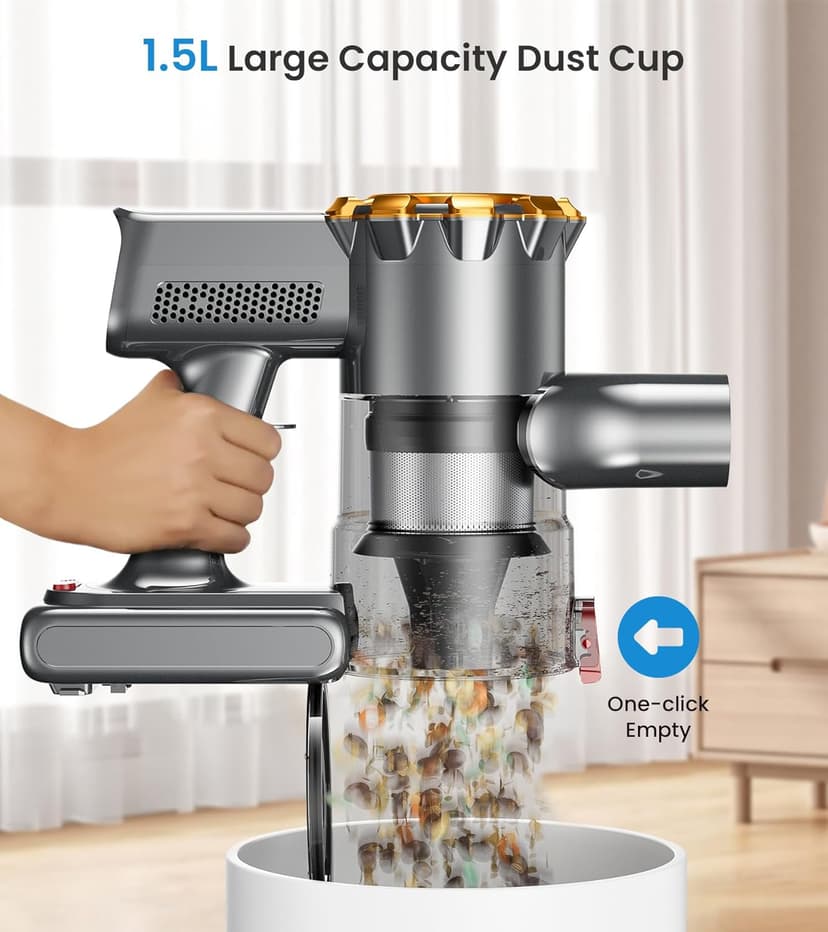 Cordless Vacuum Cleaner, 500W/45Kpa Vacuum Cleaners for Home with LED Display, 8 in 1 Lightweight Stick Vacuum with 50Min Runtime, Anti-tangle, Wall Mount Charging for HardFloor/Carpet/Pet Hair