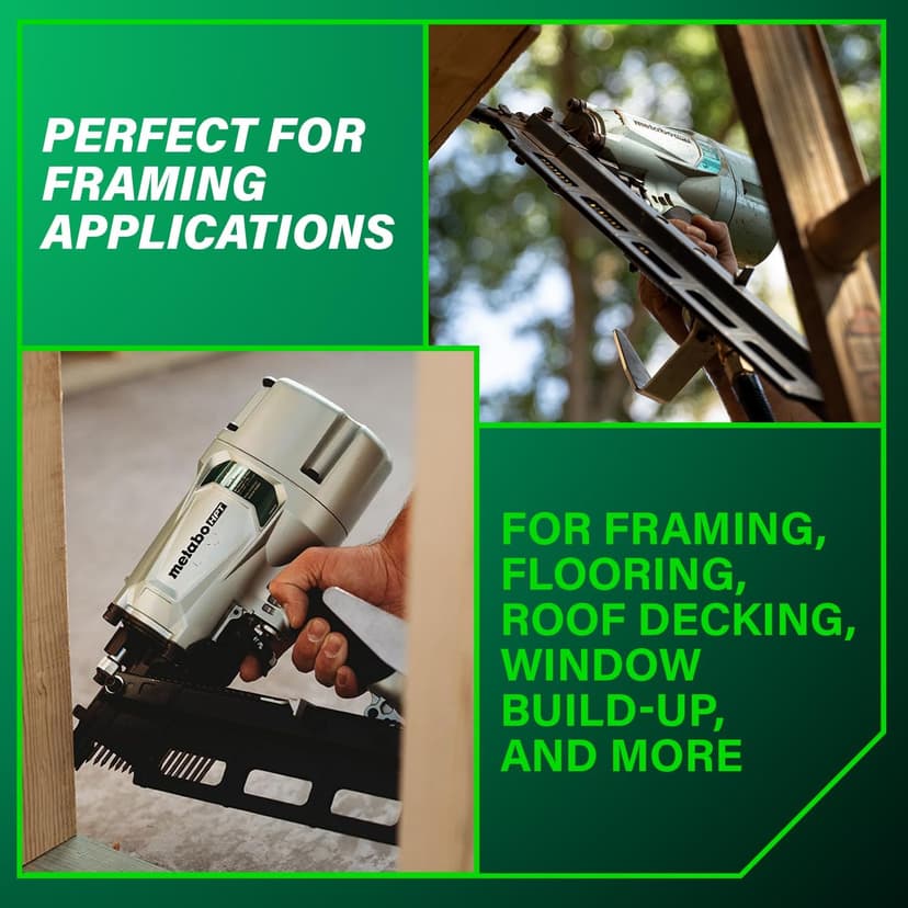 Metabo HPT Framing Nailer, Pro-Preferred Pneumatic Power Nailer & Framing Tool for Flooring, Roof Decking, Selectable Trigger & Rafter Hook, 21° 2" to 3-1/4" Plastic Collated Nails, NR83A5