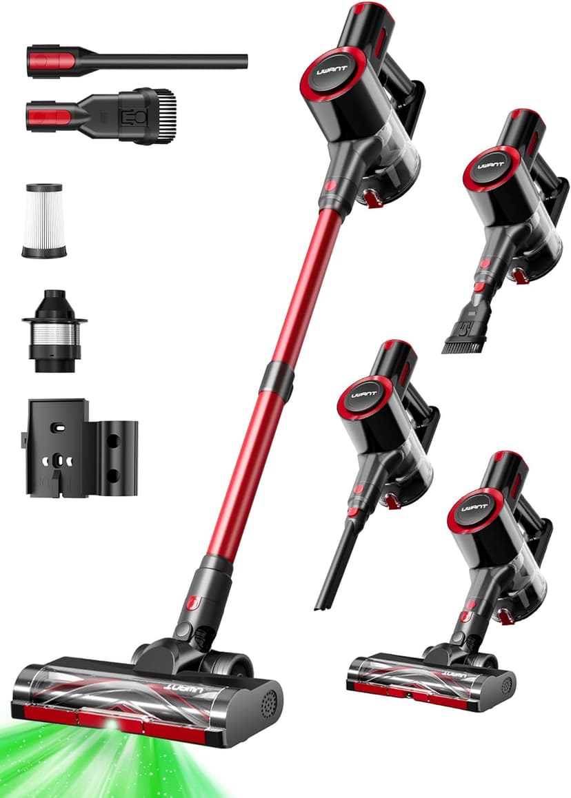 uwant Cordless Vacuum Cleaner 35Kpa Powerful Suction Wide Green Headlight Vacuum Cleaner for Home Pet Hair Anti-Tangle HEPA Lightweight Handheld Vacuum for Carpet Hard Floors (Black)