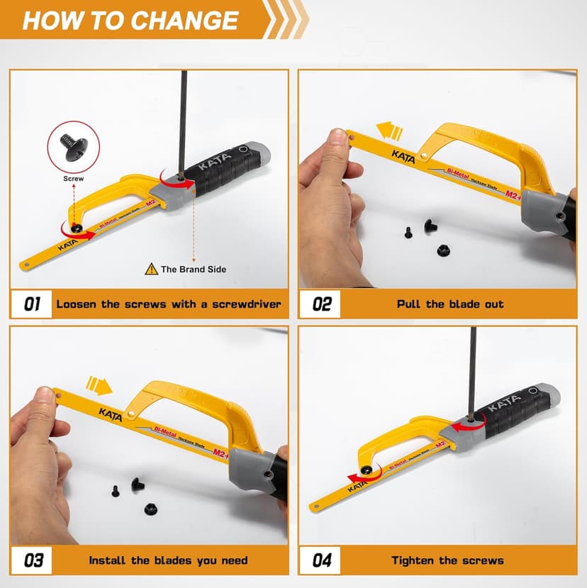 KATA Hacksaw, Compact Hand Operating Hack Saw with 10 Inch Aluminum Frame and 2 Piece Extra Flexible Bi-Metal HSS Blades, Suitable for Wood and Metal (Mini Hacksaw)