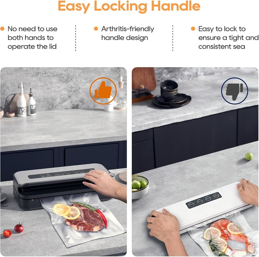 2025 Updated Stylish design Precision Vacuum Sealer Machine Pro for Food Saver, Concealed Handle 90Kpa Vacuum Sealers for Sous Vide,Liquid Food/Build with Cutter/Large Bag Storage/2 Bag Rolls