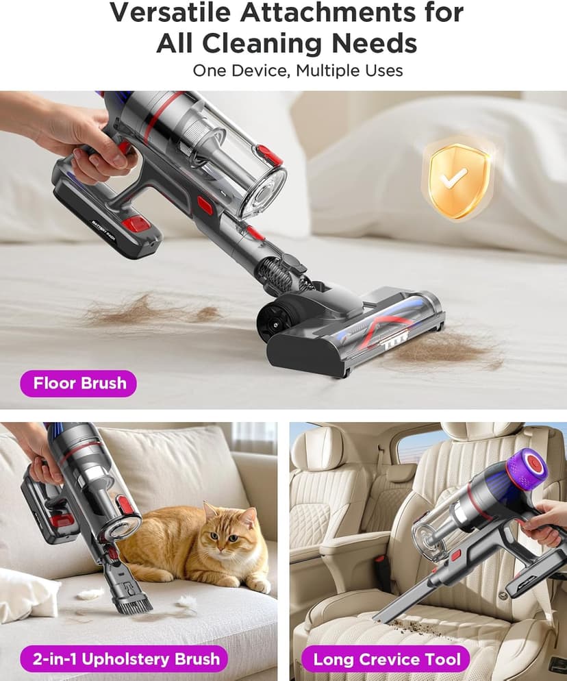 Cordless Stick Vacuum Cleaner - 550W Powerful Cordless Vacuum with HEPA Filter, Up to 50min Runtime & Tangle-Free Lightweight & Detachable Battery for Pet Hair Carpet Hardwood Floor Cleaning