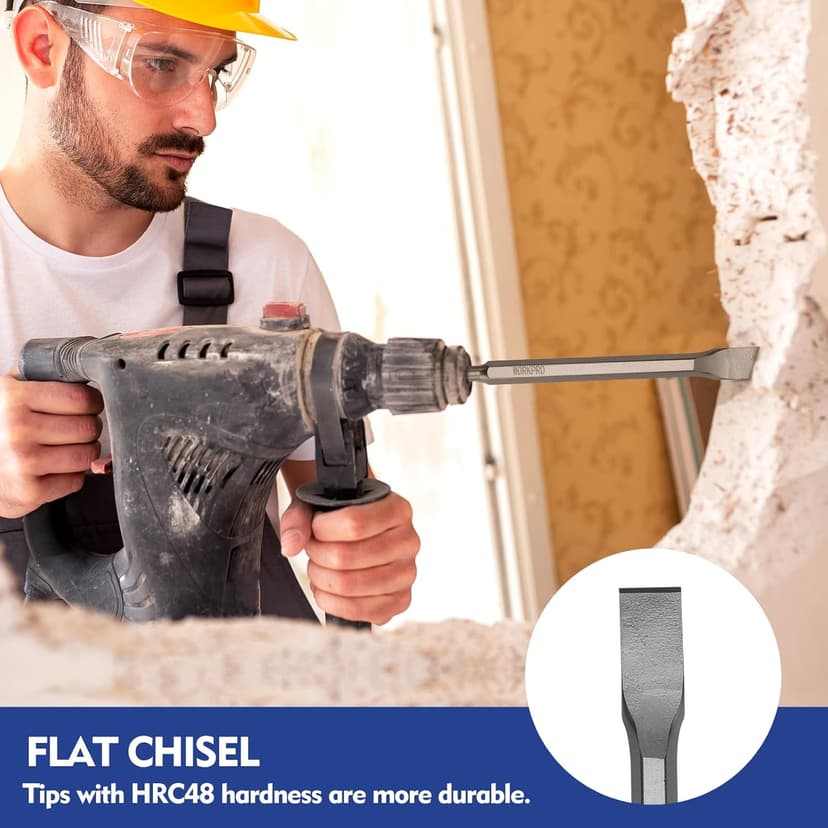 WORKPRO 17-Piece SDS-Plus Rotary Hammer Drill Bits and Chisel Set, Carbide-Tipped Masonry Drill Bits and Chisels for Concrete, Stone, Brick, with Storage Case