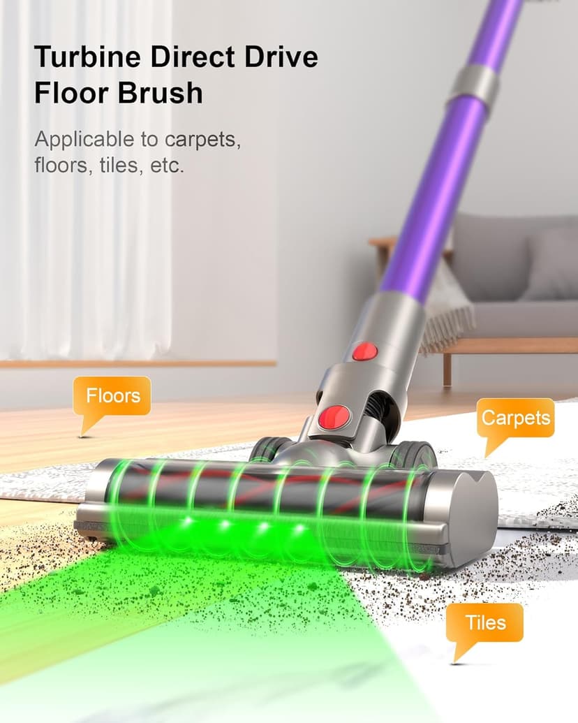 Cordless Vacuum Cleaner, 2 Batteries 120 Mins Runtime, 550W 45KPA Stick Vacuum with Self-Standing, Tangle-Free Brush, LED Display, Vacuum Cleaner for Home Hardwood Floor, Carpet, Pet Hair