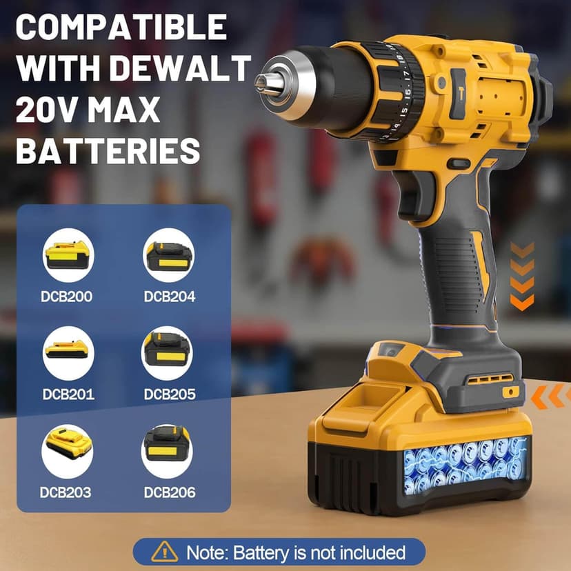 Cordless Hammer Drill Compatible with Dewalt 20V Max Battery (NO Battery) -Brushless Motor, 1/2" Keyless Metal Chuck & LED Light for Drilling Brick, Metal, Wood - Ideal for DIY