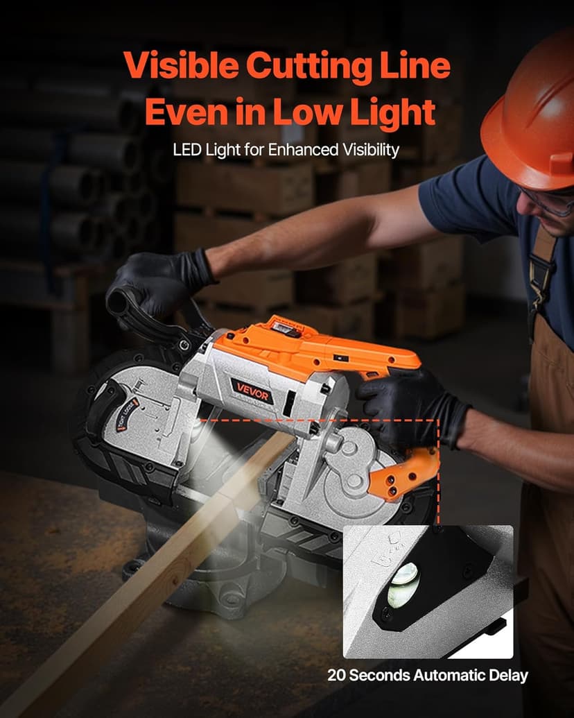 VEVOR 20V Portable Band Saw, 5 in Deep Cut, 360W Cordless Compact Bandsaw with Brushless Motor, Adjustable Speed, for Cutting Metal, Wood, Compatible with Makita Batteries (Bare Tool Only)