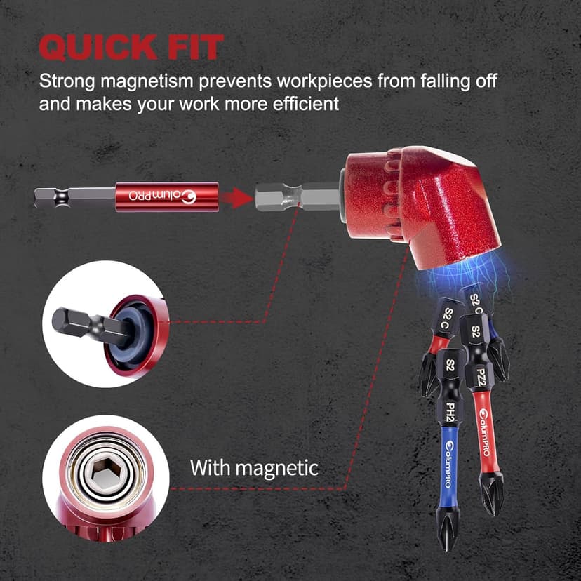 105 Degree Right Angle Drill Screwdriver Bit Set, 1/4” Hex Shank Right Angle Drill Attachment with 4PCS PZ2 & PH2 Screwdriver bits and bit holder