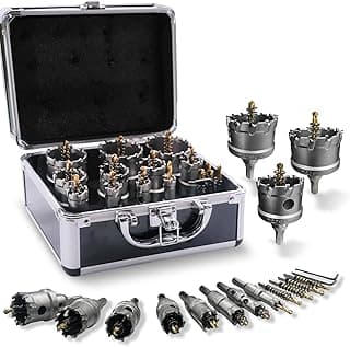 17Pcs Hole Saw Kit with case, 9/16''-2-1/8" Heavy-Duty Tungsten Carbide Hole Saws sets for Metal, Stainless Steel, Iron, Wood, Plastic, with 4*Detachable Pilot Drill Bits and 2*L-Wrench