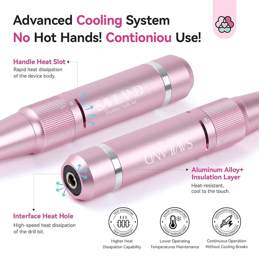 SAVILAND Professional Nail Drill 40000 RPM: Portable Diamond Nail Drill Kit Rechargeable 4000 mAh Electric Nail File for Thick Acrylic Nails with Ceramic Nail D rill Bits Sanding Bands Nail Tech Salon
