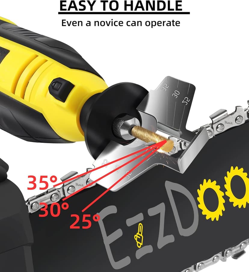 Electric Chainsaw Sharpener Kit with TITANIUM-COATED Diamond Bits - High-Speed Chain saw Sharpener Tool and 6 High Hardness Sharpening Wheels For All Chainsaw Chains.