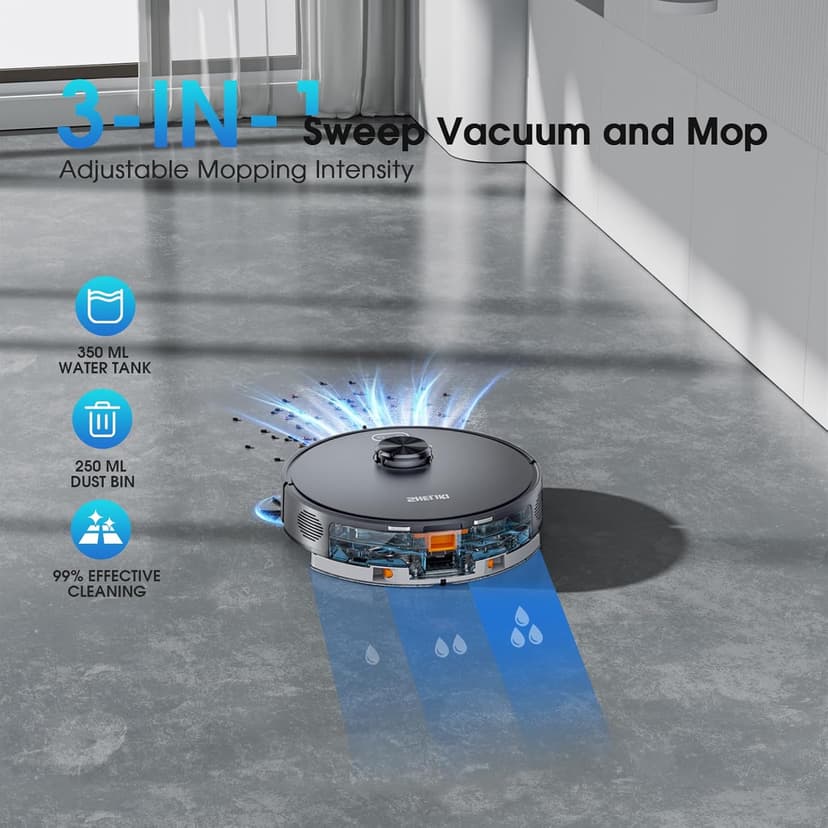 Robot Vacuum and Mop, Mapping Robotic Vacuums Cleaner with LiDAR Navigation Smart & Strong Suction, WiFi/App/Alexa/Voice Control, Obstacle Avoidance, for Home, Wood/Hard Floors, Pet Hair -Grey