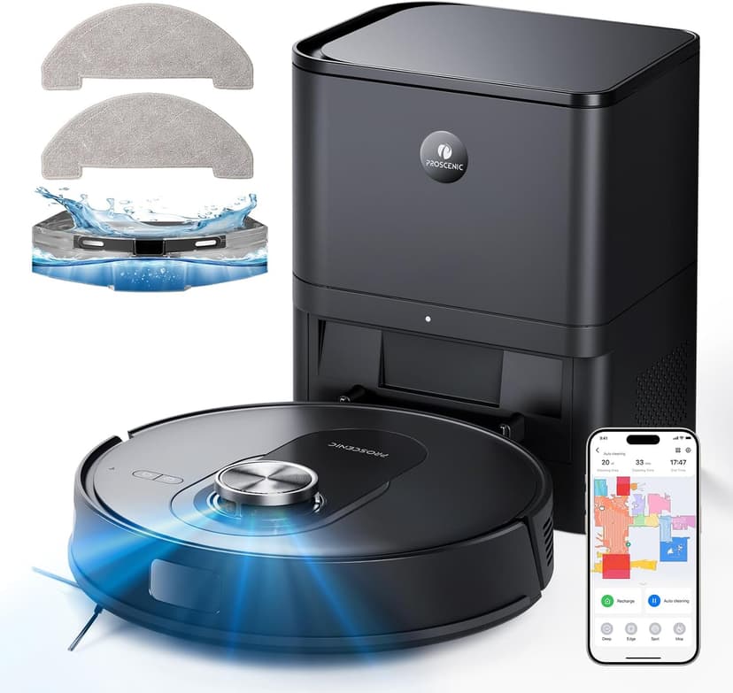 Proscenic Q8 Max Robot Vacuum and Mop with Self Emptying for 60 Days, 5,000 Pa Suction, LiDAR Navigation with Home Mapping, 200 Min Run, Auto Self-Charging, WiFi APP Control for Floor