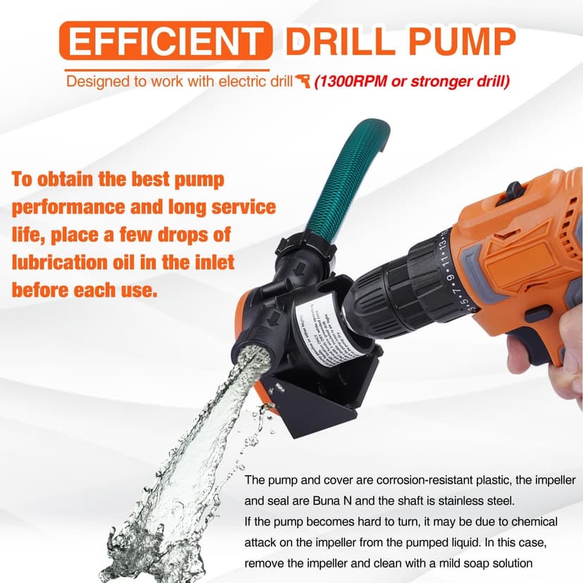 TOPWAY Self Priming Water Drill Pump Attachment with Suction and Discharge Hose, Mini Hand Power Drill Pump for Water, Oil Transfer
