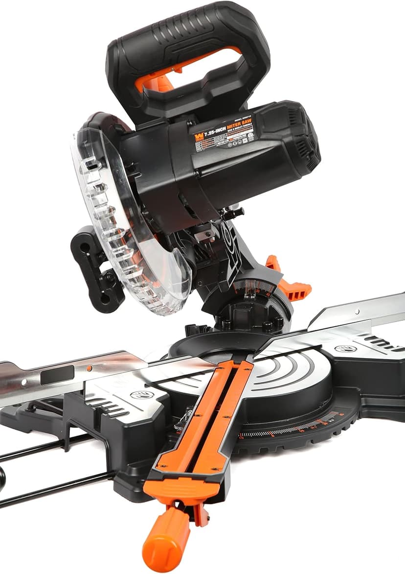 WEN MM0713 9.5-Amp 7.25-Inch Single Bevel Compact Sliding Compound Miter Saw with LED Cutline Guide, Black