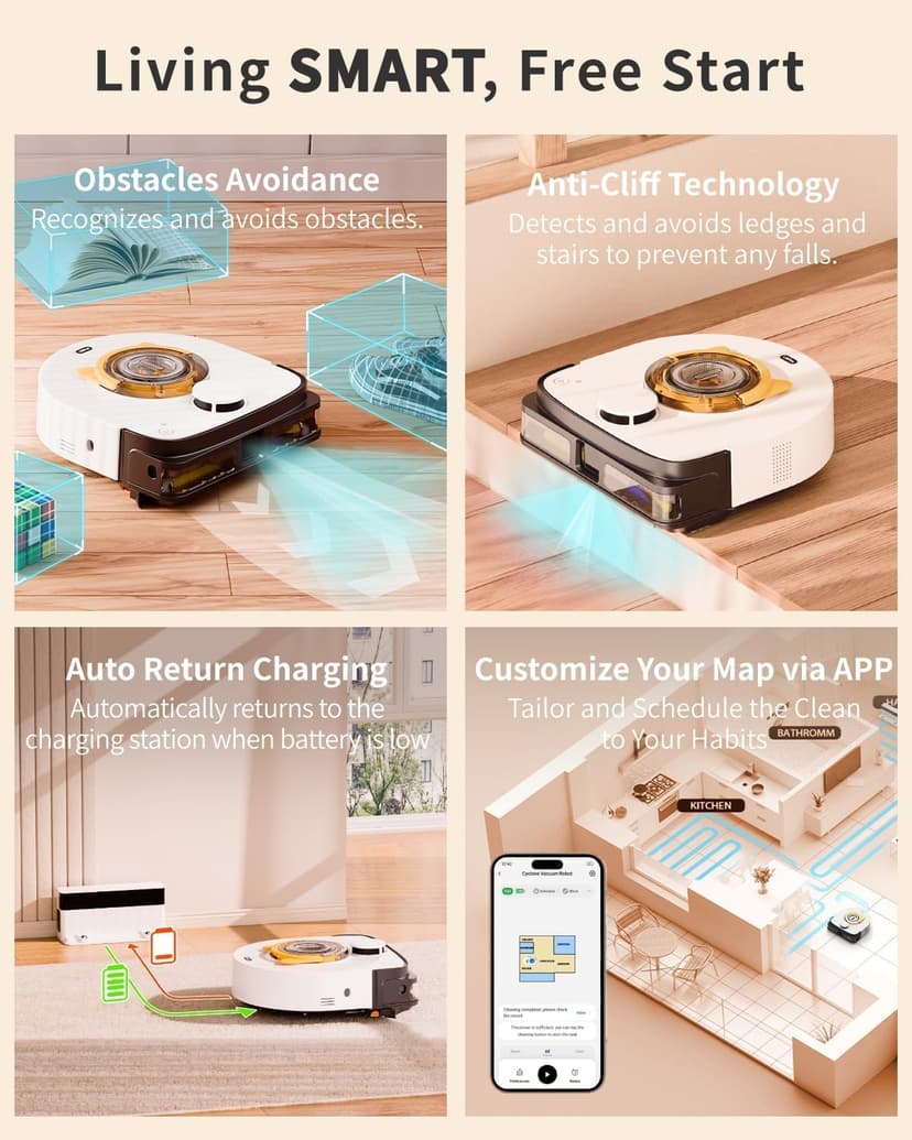 Robot Vacuum Cleaner, 22,000Pa Ultra-Strong Suction - Automatic Robot Vacuum for Pet Hair & Carpets, Tangle-Free Cleaning, Smart Mapping with LiDAR Navigation, App Controlled Vacuum Robot