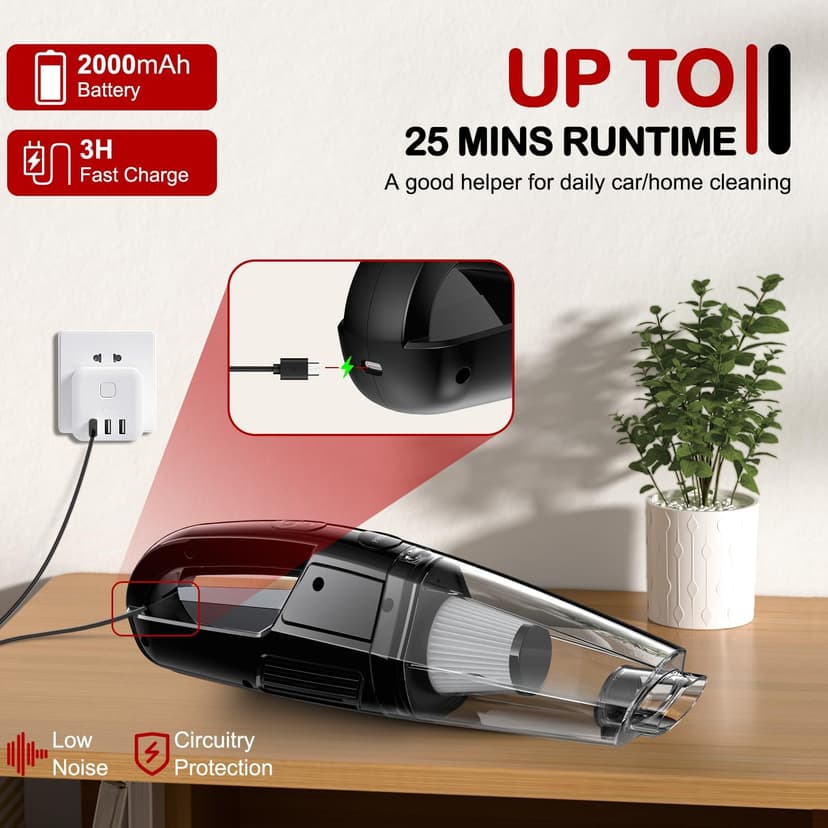 Handheld Vacuum Cordless Rechargeable, Car Vacuum Portable, Mini Vac for Pet Hair, Hand Vacuum Cleaner Car Seats, Home, Quick Cleanup, Strong Suction, Lightweight(H10)
