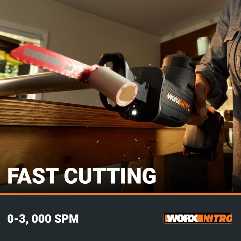 WORX 20V Cordless Reciprocating Saw for Wood, 1" Stroke Length, Brushless Motor, Lightweight Design WX501L