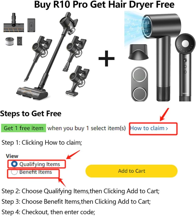 DREAME R10 Pro Cordless Vacuum Cleaner for Home, 6-in-1 Cordless Stick Vacuum Rechargeable, 65Mins Runtime, Powerful Suction, Wireless Vacuum Cleaner for Hardwood Floor, Carpet, Tile, Pet Hair, Black