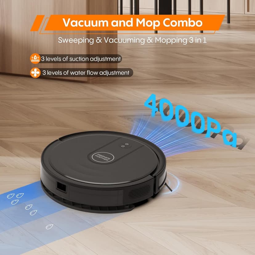 Robotic Vacuum Cleaner : 3-in-1 Robot Vacuum and Mop Combo, 4000Pa Suction, 2.87" Slim Robot Vacuum for Under Furniture, Beds, Smart Navigation, App Alexa Control for Hard Floors & Low-Pile Rugs