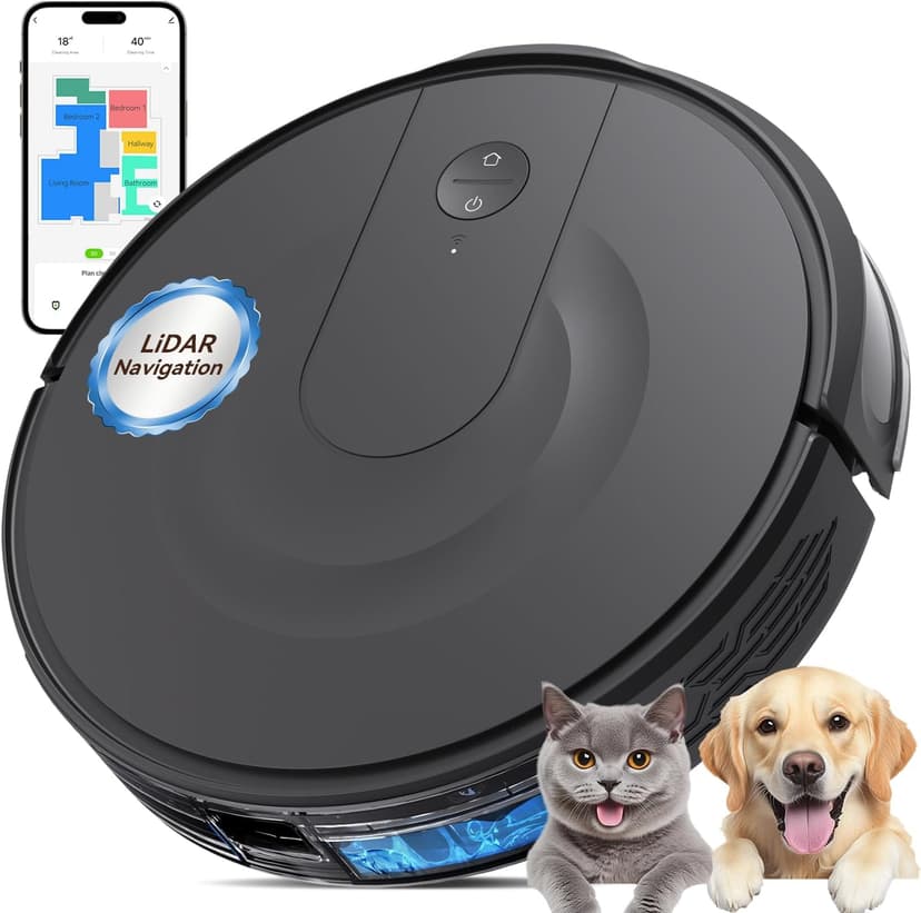 Robot Vacuum and Mop Combo, LiDAR Navigation with Ultra Slim Design, Smart Mapping Robotic Vacuum Cleaner, 9000Pa Suction, Customizable Cleaning for Pet Hair, Carpets, and Hard Floors