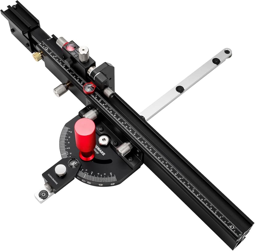 Table Saw Miter Gauge with Micro Adjustable Flip Stop and Extendable Fence and Quick Angle Stop for Table Saw Band Saw Router Table Fit 3/8 x 3/4" T Slot for Woodworking Crosscut, Miter Cut