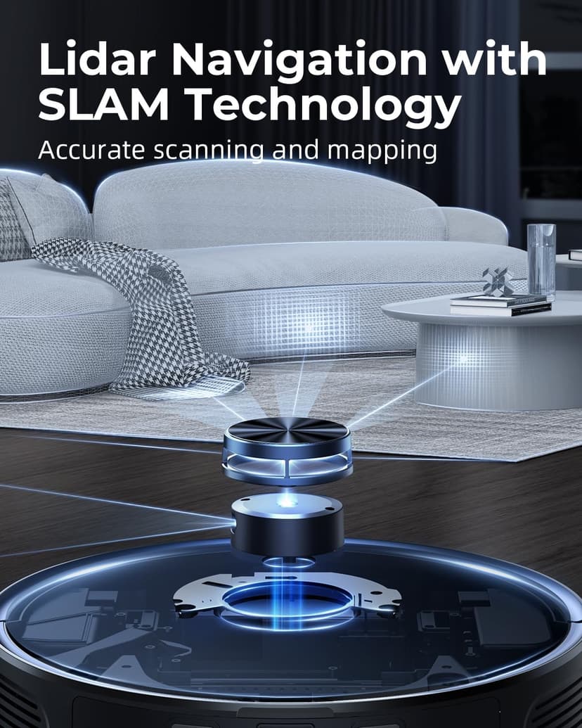Robot Vacuum and Mop Combo, 3500Pa Robotic Vacuum with 3.5L Self Emptying Station, 250 mins Runtime, LIDAR Navigation, WiFi/APP/Alexa Control, Ideal for Pet Hair, Carpet and Hard Floor