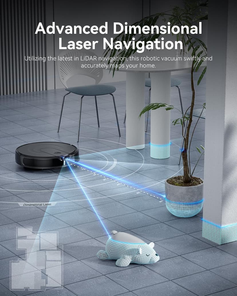 Robot Vacuum and Mop Combo, LiDAR Navigation, Ultra Slim Design, 9000Pa Suction Robotic Vacuum Cleaner – 200 Min Runtime, Auto Recharge, Customizable Cleaning for Pet Hair, Hard Floors