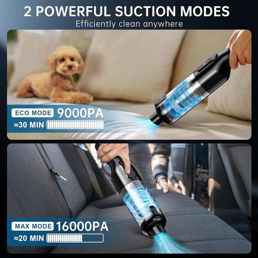 Handheld Vacuum Cordless, Car Vacuum with 16000Pa Powerful Suction, Lightweight at 1.3 lbs, Type-C Charge, Multiple Accessories, Rechargeable Vacuum Cleaners for Home Office Car Pet