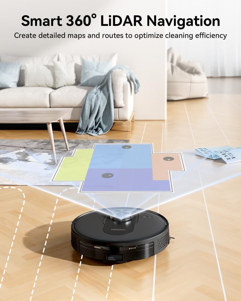 Proscenic Q8 Max Robot Vacuum and Mop with Self Emptying for 60 Days, 5,000 Pa Suction, LiDAR Navigation with Home Mapping, 200 Min Run, Auto Self-Charging, WiFi APP Control for Floor