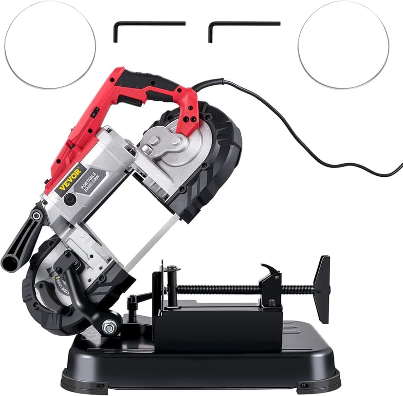 VEVOR Portable Band Saw, 110V Removable Alloy Steel Base Corded Band Saw, 5 Inch Cutting Capacity Hand held Band Saw,Variable Speed Portable Bandsaw, 10Amp Motor Deep Cut Band saw for Metal Wood