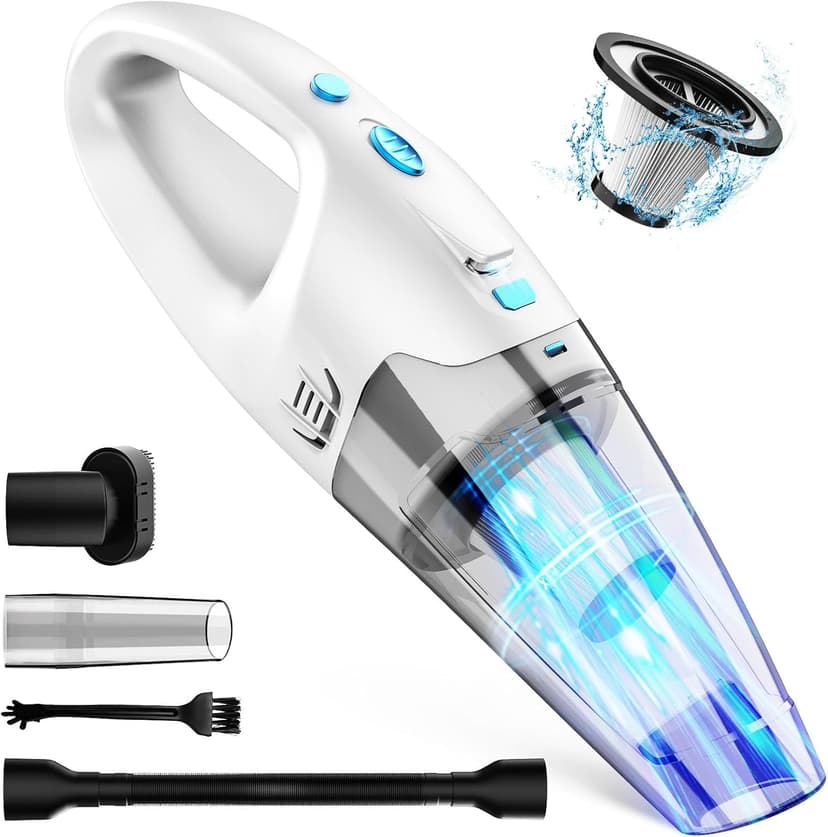 Handheld Vacuum Cordless,Car Hand Cordless Rechargeable,Powerful Suction Hand Held Vacuum with LED Light/Multi Accessories,1.6lbs Car Mini Portable Vacuum Cleaner for Home Office Pet