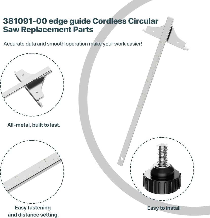 381091-00 Circular Saw Guide Replacement – Compatible with De-Walt DC390K, DW936, DC300, DC310, DCS391B, DCS393, DC390B Edge Guide Saw Fence for Cordless Circular Saws