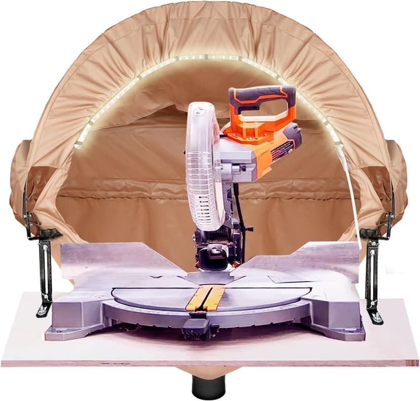 Miter Saw Dust Collection Hood with Light, Dust Solution for Miter Saws, Dust Collector, Accessory Holes, Universal Fit, Storage Bag - Khaki