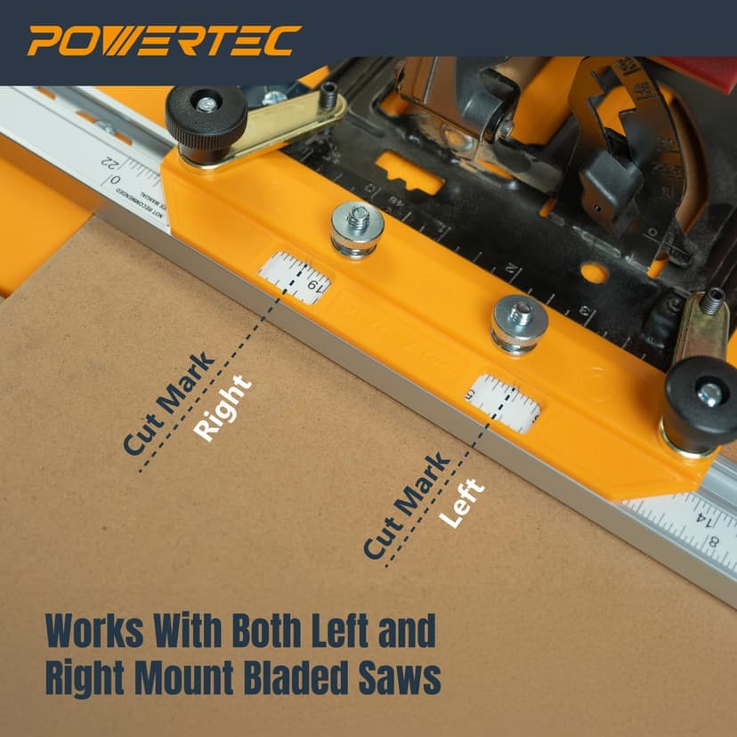 POWERTEC Circular Saw Guide Rail System – Rip-Cut Edge Guide Track for Straight Cuts in Plywood, Sheet Goods & Panels – Fits Left & Right Circular Saws – Portable Cutting Jig for Woodworking (72093)